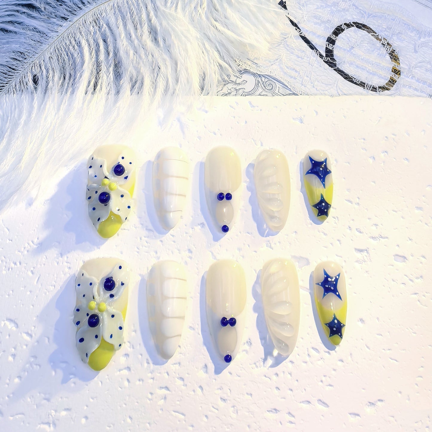 Lemon Soda 3D Floral Press-On Nails
