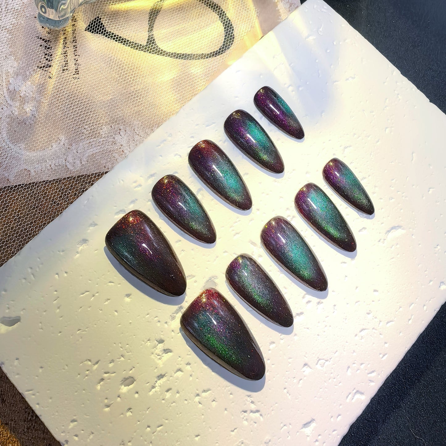 Aurora Iridescent Purple-Blue Gradient Nails