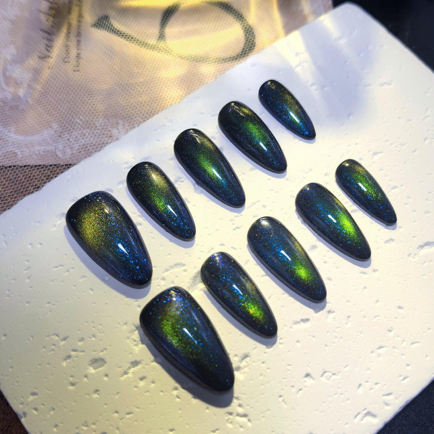 Firefly Iridescent Blue-Green Gradient Cat Eye Nails