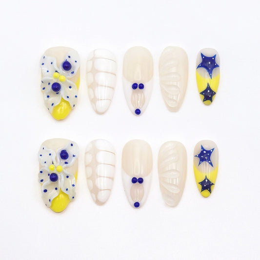 Lemon Soda 3D Floral Press-On Nails