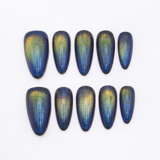 Firefly Iridescent Blue-Green Gradient Cat Eye Nails