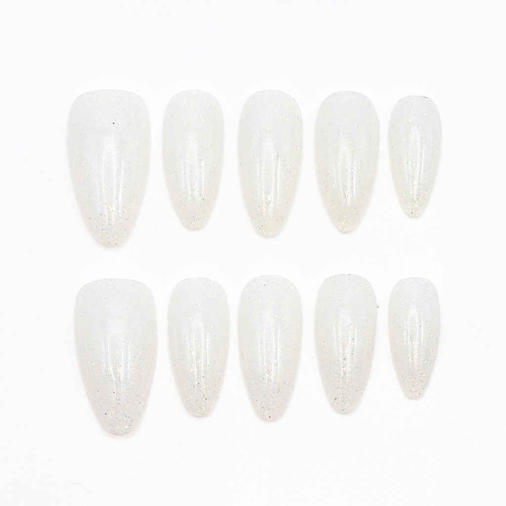 Custom-blended milky white with fine shimmer