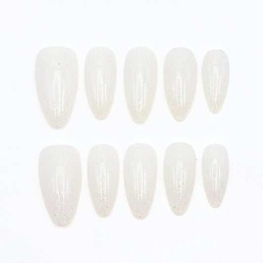 Custom-blended milky white with fine shimmer
