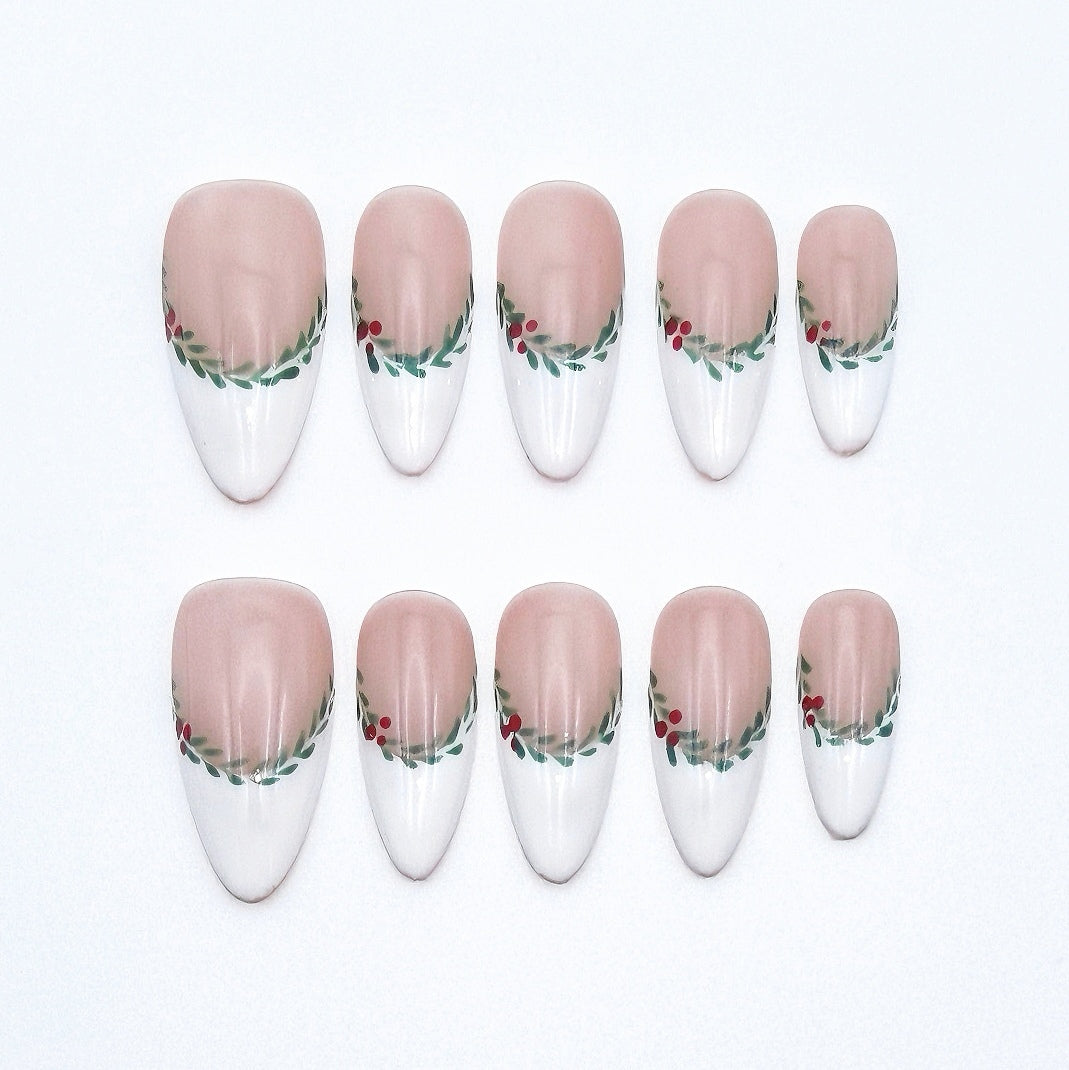 Almond-shaped white French manicure