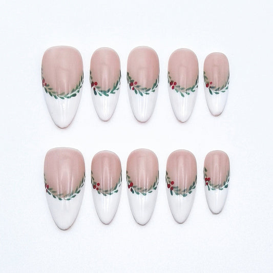 Almond-shaped white French manicure