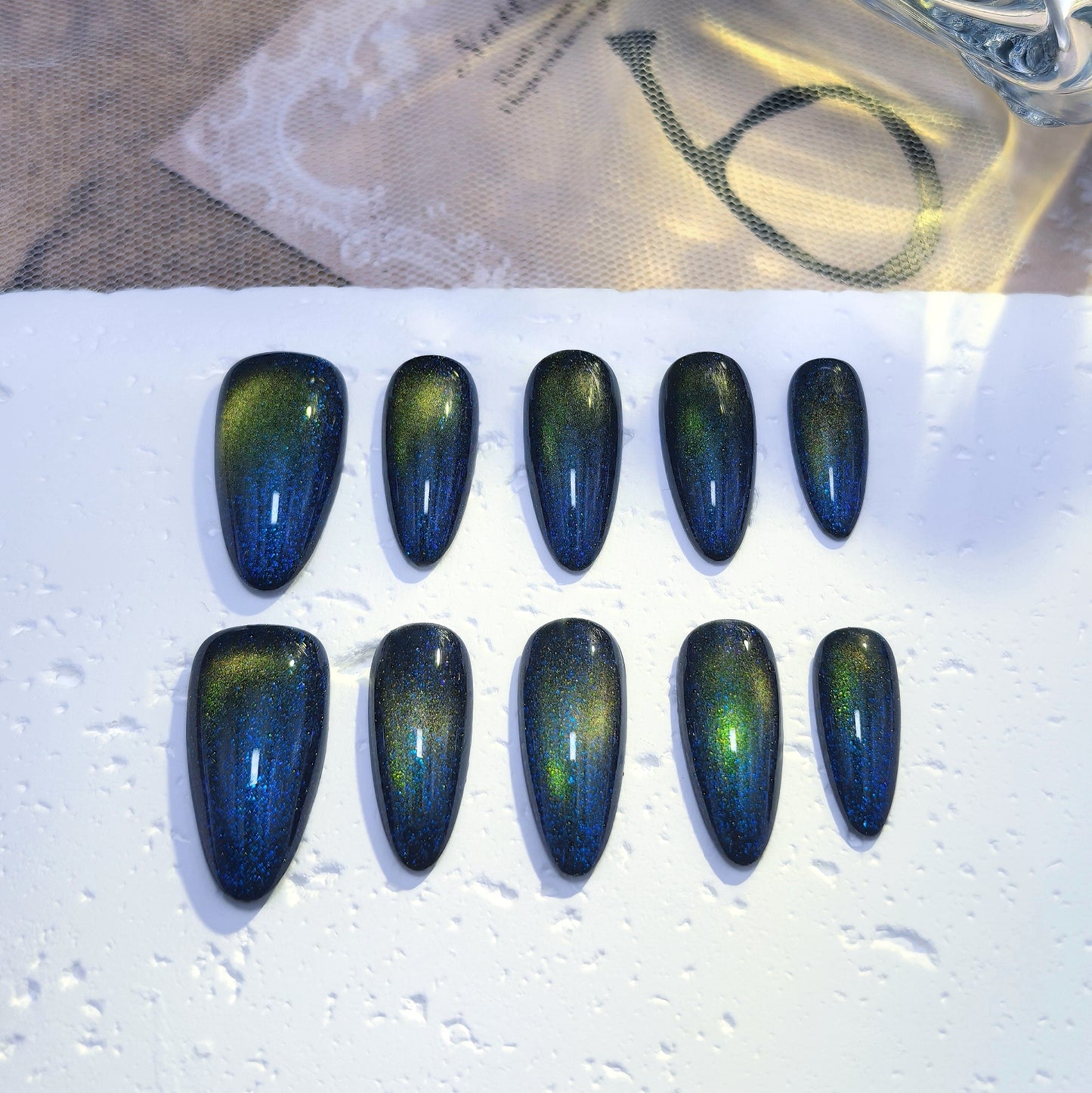 Firefly Iridescent Blue-Green Gradient Cat Eye Nails