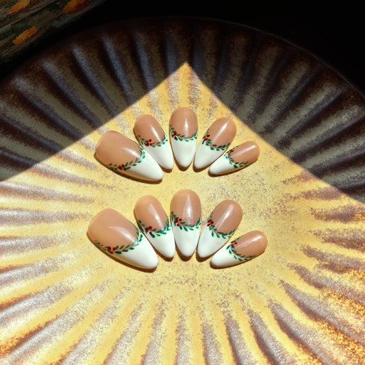 Almond-shaped white French manicure