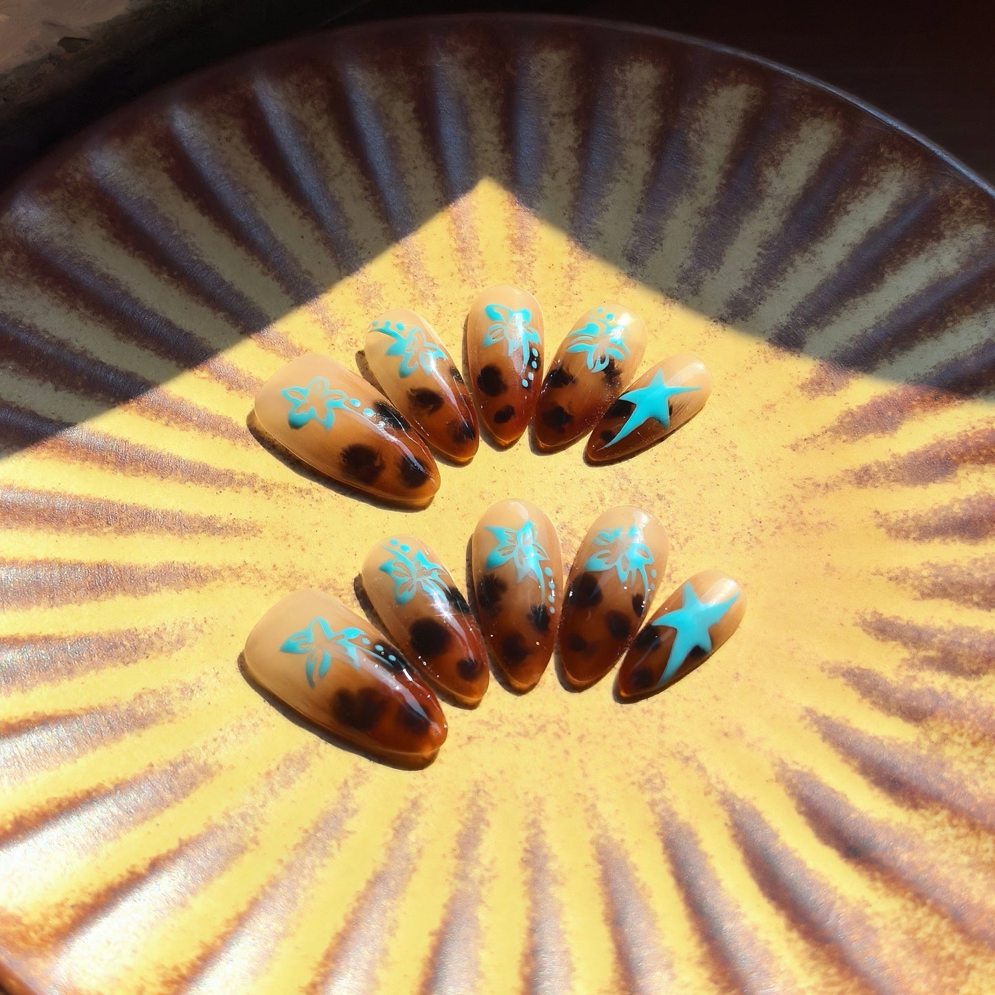 Hand-painted amber floral design